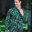 Arvilhill Mens St Patrick's Button Shamrock Clover Printed Long Sleeve Shirt (S-3XL) (Green, XXL)