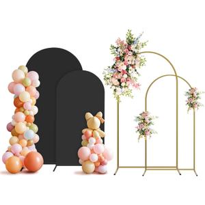 Arch Backdrop Stand and Cover Set, 3 Metal Balloon Arch Backdrop 7.2ft 6ft, Gold Arched Stand Frame for Wedding, Parties,Birthday, Backdrop Decorations (Black,7.2ft+6ft)