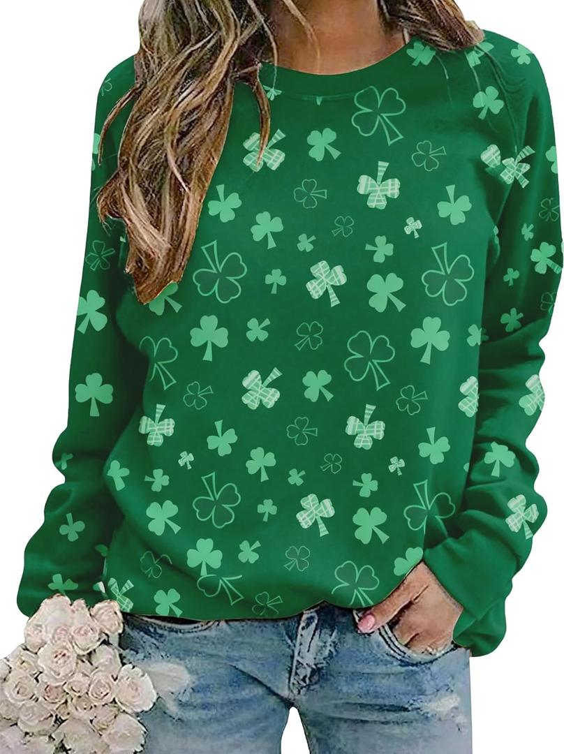 MYHALF St Patricks Day Sweatshirt Women Shamrock Long Sleeve Irish Festival Holiday Tee Short Sleeve Causal Top (M)