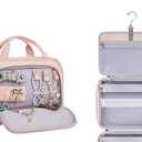 Hanging Travel Toiletry Bag, Foldable Cosmetic Bag with Multiple Compartments, Water-Resistant Makeup Bag for Toiletries, Accessories (Light Beige)
