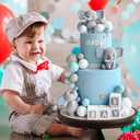 28 Pcs Elephant Cake Topper Balls Cake Decorations DIY Cake Topper for Boy Girl Birthday Party Decorations (Blue)