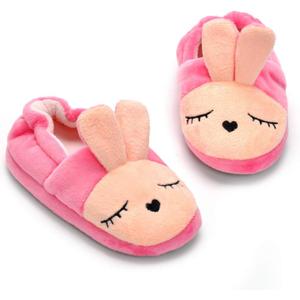 Enteer Baby Girls Cute Cartoon Warm House Slippers with Non-Slip Rubber Sole, Size 7-8 Toddler
