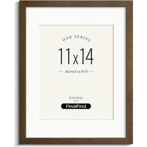 11x14 Picture Frame with Mat for 8x10, Brown Walnut, Solid Wood 11x14 Frame with Tempered Glass for Photos or Art Prints, Display on Horizontal & Vertical Wall Mounting (Single,Walnut)