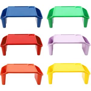 6 Pack Kids Lap Desk Tray with Storage Slots, Portable Lap Desk, Activity Tray, Drawing, Stackable, Writing, Eating, Classroom, 19.69" L x 9.84" W x 7.1" H (Multicolor)