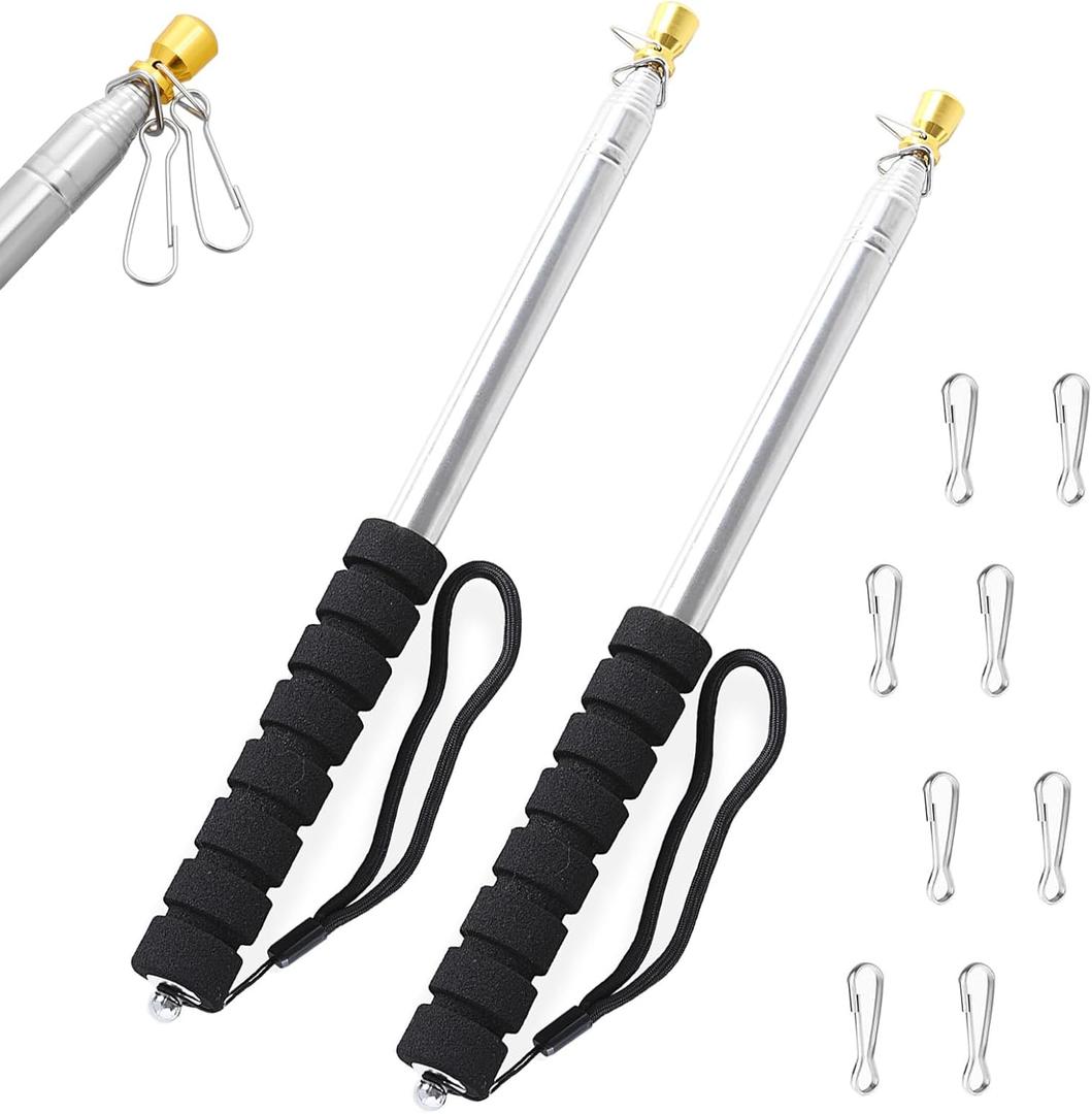 2 PCS Portable Handheld Flag Pole with Clips,Telescopic Handheld Flagpoles,Stainless Steel Extendable Tour Guide Flag Pole Telescoping Teaching Pointer Stick for Festival Teachers (8.2 Ft, Black)