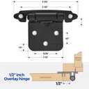 Ravinte 50 Pack 25 Pairs 1/2" Overlay Cabinet Door Hinges Kitchen Black Semi-Concealed Hinges Face Mount Self-Closing Cabinet Hardware with Bumpers & Screwdriver