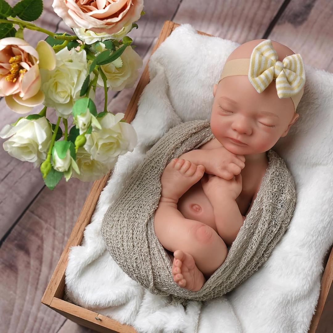 BABESIDE Silicone Baby Doll Lifelike Reborn Baby Dolls - 16 Inch (Weight 4 Lb) Full Platinum Silicone Reborn Baby Doll Slicone Full Body Anatomically Correct Sleeping Baby Girl with Gift Box (White)