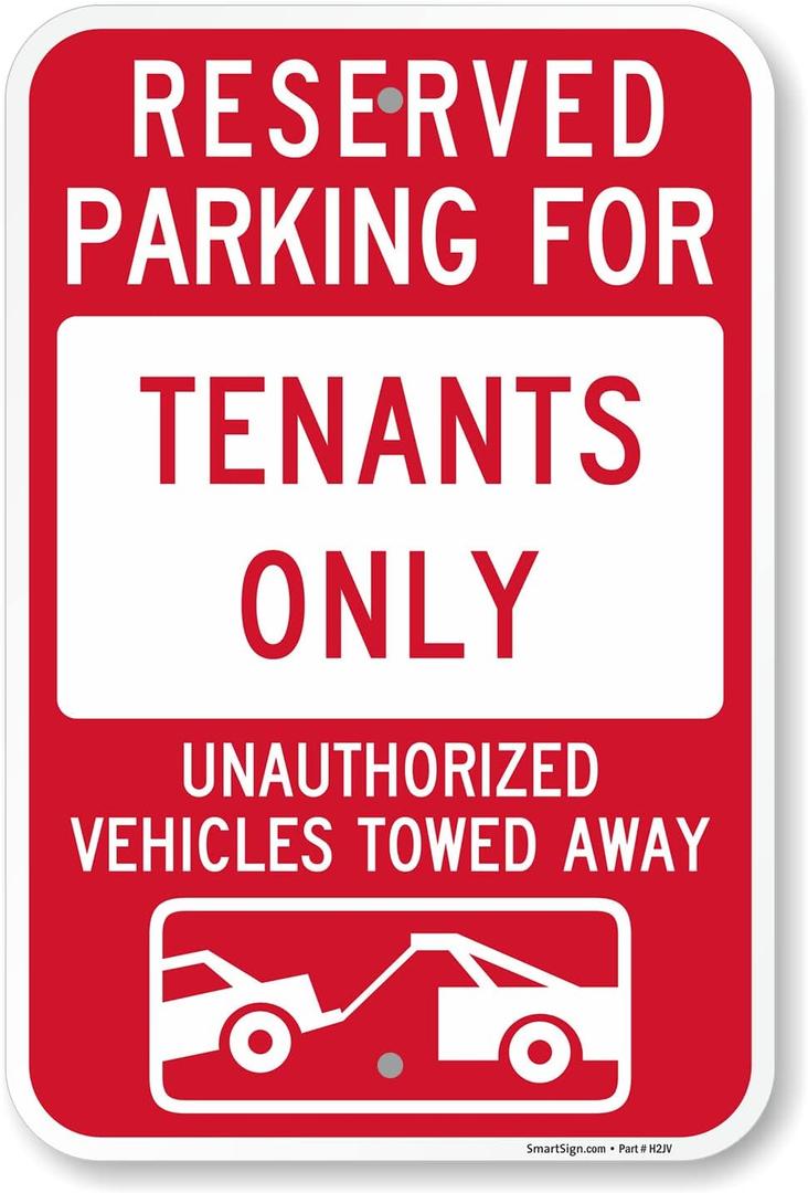 SmartSign Basics 18 x 12 inch Reserved Parking For Tenants Only - Unauthorized Vehicles Towed Metal Sign, 120 mil Aluminum Composite (ACM), Engineer Grade Reflective Material, Red and White