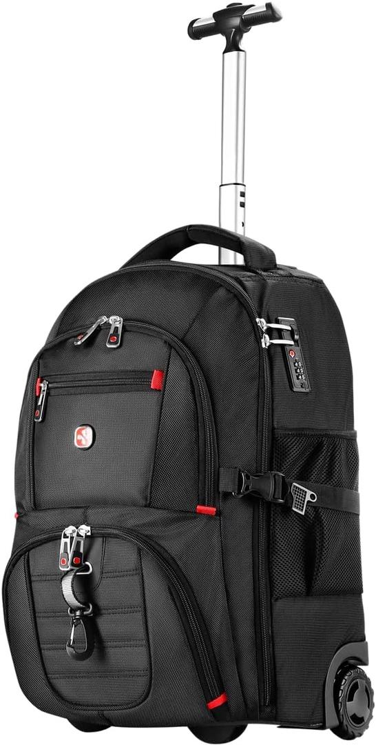 star cloud 21x14x9 Rolling Backpack with Wheels - Water-Resistant, 17.3" Laptop Compartment, Ideal Carry-On for Overnight Travel, College, Work - Wheeled Business Backpack for Adults (Black)