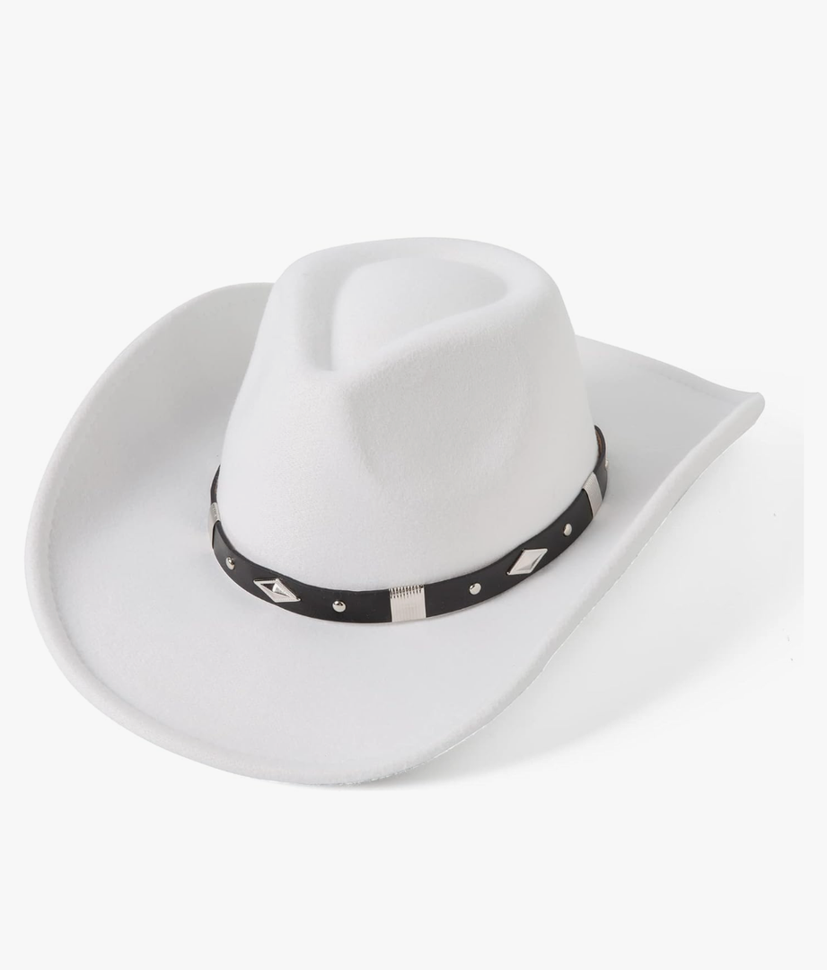 Lanzom Women Men Classic Felt Wide Brim Western Cowboy Cowgirl Hat with Belt Buckle