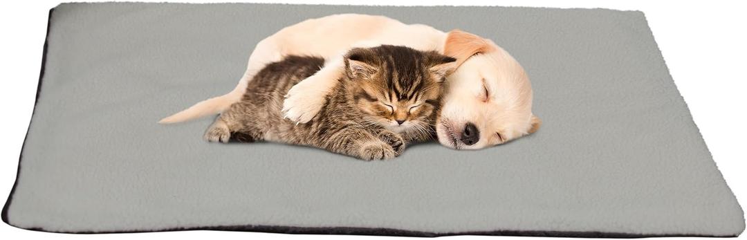Self Warming Cat Mat - 36x24in Thermal Dog Crate Pad with Removable Washable Sherpa Cover and Reflective Insulation Layer for Self Heating - Pet Supplies for Medium Dogs and Cats by PETMAKER (Gray) (Large)