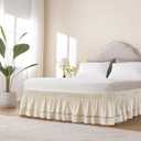 MIYE Wrap Around Ruffled Lace Bed Skirt, Elastic Dust Ruffle with Adjustable Belts, Easy to Put On, Bed Frame Cover, Machine Washable (Ruffled Lace/Light Beige, King/Queen-15 Drop)