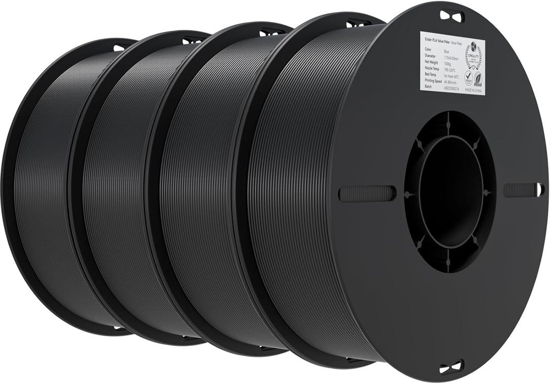 Creality 3D Printer Filament 1.75mm 4KG, PLA Filament Bulk +/- 0.02mm, 4 Pack 1kg Spool(2.2lbs) 3D Printing Filament Fits for Most FDM 3D Printers,4 Black