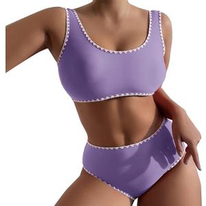 HJBJL Bikini Women's Tank Top Lace Swimsuit Set High Waist Solid Color Panties Sexy Swimsuit Set, 13-14Y 