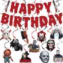 Hallowen Horror Birthday Decorations Set with Killer Happy Birthday Hallowen Banner and Hanging Swirls for Halloween Horror Have A Killer Birthdays Theme Party Decorations