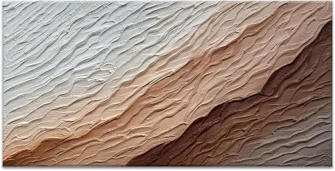 Hand-Painted Textured Wave Landscape Oil Painting on Canvas 58x29 Inch Extra Large Abstract 3D Minimalist Wall Decorative Art Framed Acrylic Painting