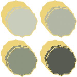 100 Pcs Round Sagegreen Paper Placemats 13.5 Inch Scalloped Disposable Paper Place Mats Decorative Flower Shape Doilies Table Mats for Wedding Baby Shower Banquet Party Holiday Table Decor