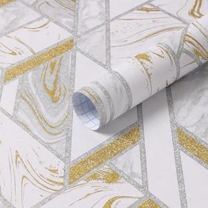 Pack of 2, Safiyya 78.7"×17.3" White and Gold Wallpaper Geometric Peel and Stick Wallpaper for Bedroom Contact Paper for Cabinets Liner Self Adhesive Removable Wall Paper for Walls Vinyl Rolls
