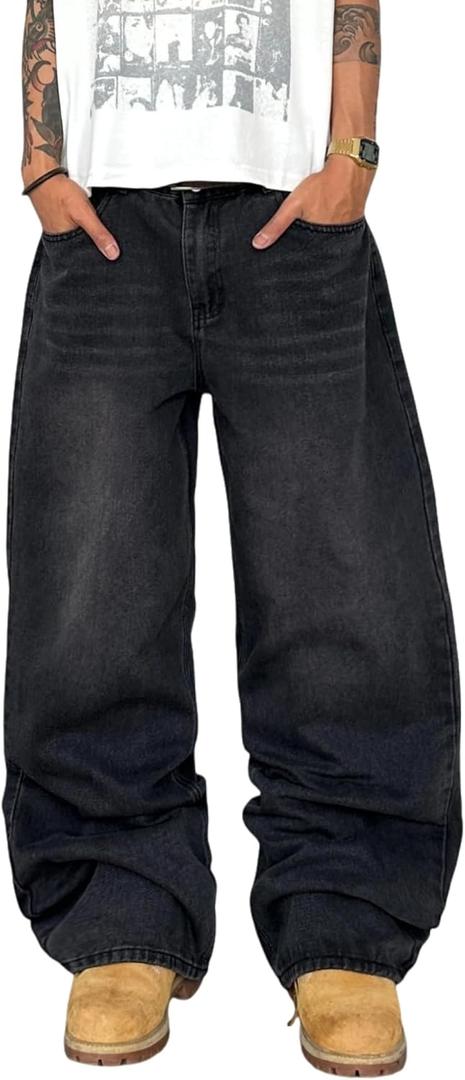 Mens Wide Leg Jeans Super Baggy Pants Y2k Loose Fit Denim Jeans Skater Trousers Streetwear (XXL)
