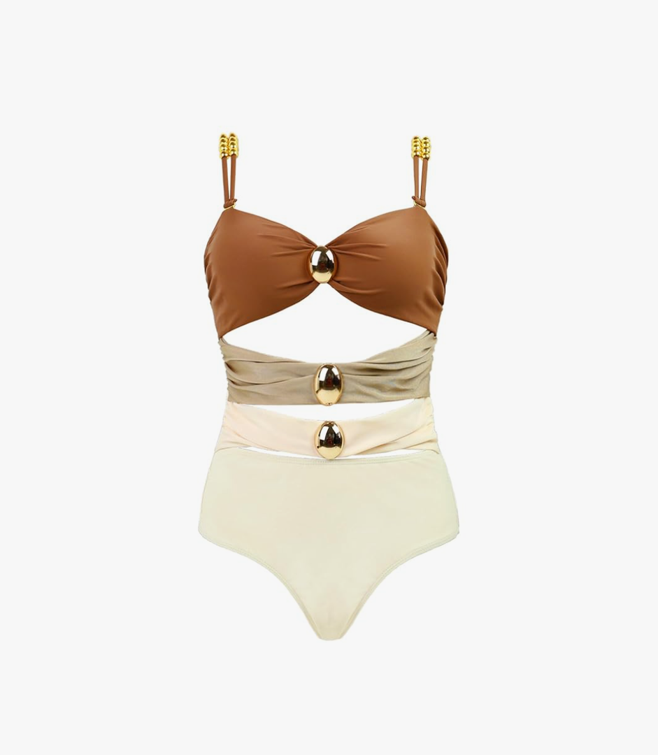Women's Color Block Classic One Piece Swimsuit Tummy Control High Cut Bathing Suit L