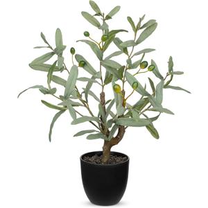 Briful Small Faux Olive Tree 18.9" Artificial Olive Plant with Black Pot Decorative Fake Olive Tree for Home Office Bathroom Table Farmhouse Dcor (1ft 3in)