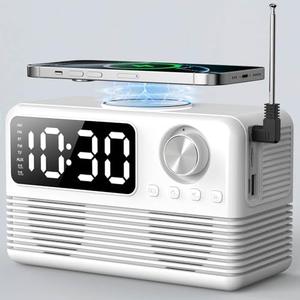 FlyShow 15W Fast Wireless Charger with Bluetooth Speaker and Alarm Clock Radio,4 in1 Wireless Charging Station for iPhone,Android Phones with FM Radio for Bedroom
