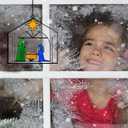 Nativity Scene Suncatcher Stained Glass Christmas Window Decor 5" The Savior is Born Suncatcher Christmas Jesus Window Ornament Hanging Holiday Housewarming Gift for Friends