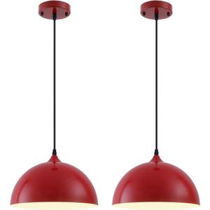 Red Farmhouse Pendant Light 11.8inches 2 Packs,Kitchen Pendant Lights, Industrial Pendant Light, Pendant Lights Kitchen Island for Living Room, Bedroom, Dinning Room, Office, 11.8inch-Ceiling