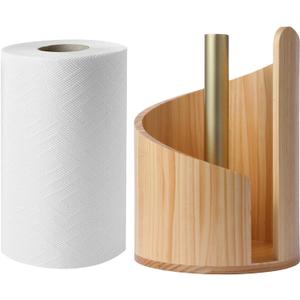 Paper Towel Holder Countertop with Wood Round Base and Iron Holder,Holds Mega Roll,Holder Stand for Kitchen Roll Organize,Wooden Paper Towel Holder for Kitchen Dining Table Home Decor