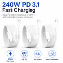 USB C to USB C Cable 3 Pack, 240W PD 3.1 Type C Charger Cord, 6.6FT+10FT+10FT, Compatible with iPhone 17/16/15, Samsung Galaxy S26/S25/S24, MacBook Pro/Air, iPad, White(Compatible 140W-20W)