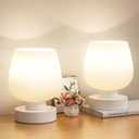 Seealle Touch Bedside Table Lamp Set of 2 - Small Bedside Lamp for Bedroom Living Room Night Stands, Desk Lamp with White Glass Shade for Small Spaces, 3 Way Dimmable, LED Bulbs, Gifts