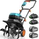 Seesii 40V Cordless Tiller for Gardening, 12" Electric Garden Tiller Cultivator with 25.0Ah Batteries & Charger, 8" Depth, Adjustable Handle & Wheel, Heavy Duty Rototiller for Lawn & Soil Cultivation (Sky Blue)