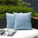 Kevin Textile Pack of 2 Decorative Outdoor Waterproof Throw Pillow Covers Stripe Pillowcases Modern Cushion Cases for Patio Couch Bench 22 x 22 Inch Light Blue