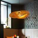 COSYLUX Farmhouse Rattan Pendant Light Fixture for Kitchen Island, Dining Room, 22'' Hand-Woven Bamboo Hanging Lamp, Rattan Chandelier Bird Nest Shape Pendant Light for Bar Cafe Living Room