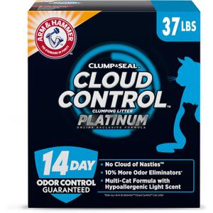 ARM & HAMMER Cloud Control Platinum Cat Litter, Multi-Cat Clumping Litter, Hypoallergenic and Dust-Free, 14-Day Odor Control, 37 lbs