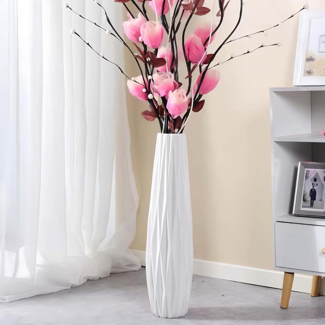 White Ceramic Tall Vase, 17.7" Large Floor Vase for Pampas Grass, Decorative Flower Vases for Modern Home Decor Living Room Office Bedroom Table Centerpieces Shelf Kitchen Wedding Farmhouse Dcor