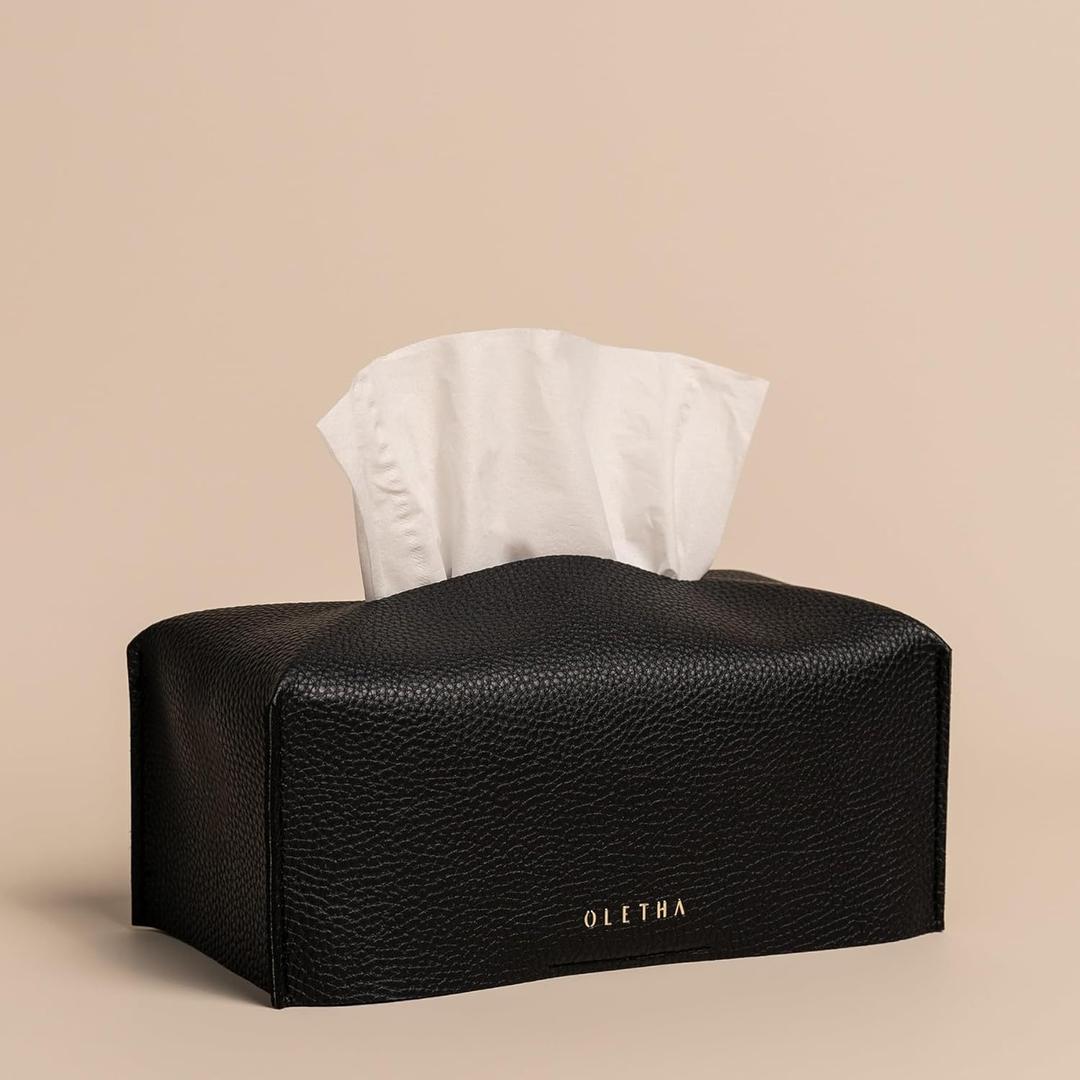 OLETHA Aesthetic Rectangle Tissue Box Cover, Medium Flat Box Tissues Holder Rectangular, Black (Fits Medium Flat Box (110-160 Sheets))