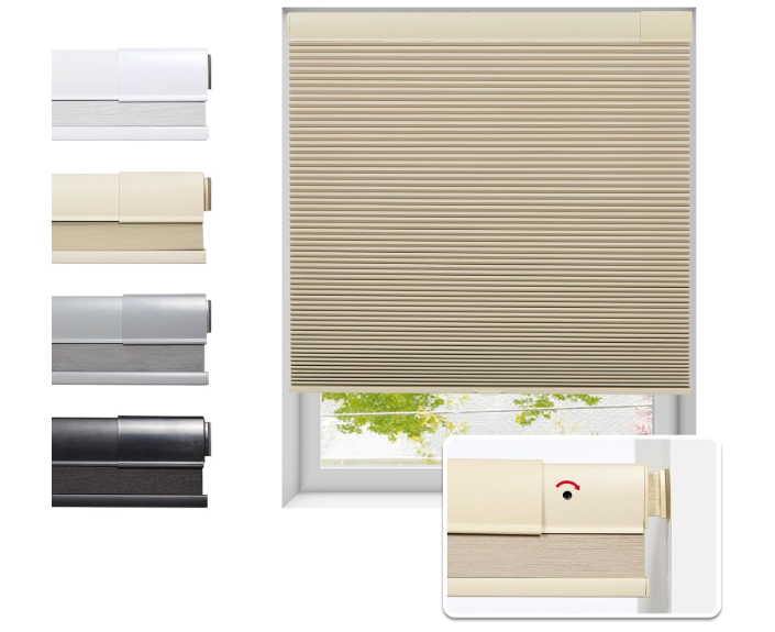 No Drill Cellular Shades for Indoor Windows, Thermal Insulating & Noise Reducing Honeycomb Blinds, Free Stop Cordless Blackout Shades, Grey, 27" W x 64" H