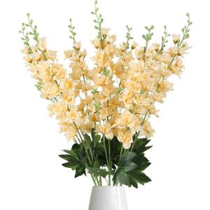 8PCS Delphinium Artificial Flowers Champagne Silk Faux Flowers 33.5'' Long Stem Fake Larkspur Flowers for Tall Vase Home Wedding Garden Table Decor(Champagne)
