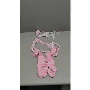 ABAFIP Women Cute Kawaii Anime Lingerie set Halter Strap Micro Bra Tiny Panty Garter Belt Striped Stockings 4Pcs Underwear (One Size, Pink - Wide Strap)