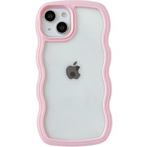 Caseative for iPhone 15 Case,Cute Curly Wave Frame Shape Shockproof Soft Phone Case (Pink)