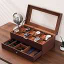 ProCase Watch Box, 12 Slot Mens Watch Case With Drawer, 2-Layer Watch Display Case With Glass Lid, Mens Jewelry Box Storage Holder Organizer, Birthday Valentine Gifts for Men -12Slot, Espresso