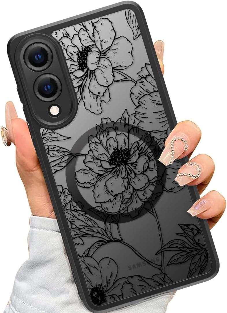 SEXYMOM Magnetic for Samsung Galaxy S25 Edge Case - Wireless Charging Compatible,Cute Floral Design for Women and Girls,Slim Fit Translucent Matte Phone Case - Blooming Flower