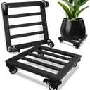 SPEETH Plant Caddy with Wheels, 2 Pack 12 Inch Plant Stand with Wheels Metal Square Planter Dolly with Lockable Caster Heavy Duty Dolly Base for Indoor Outdoor, Black