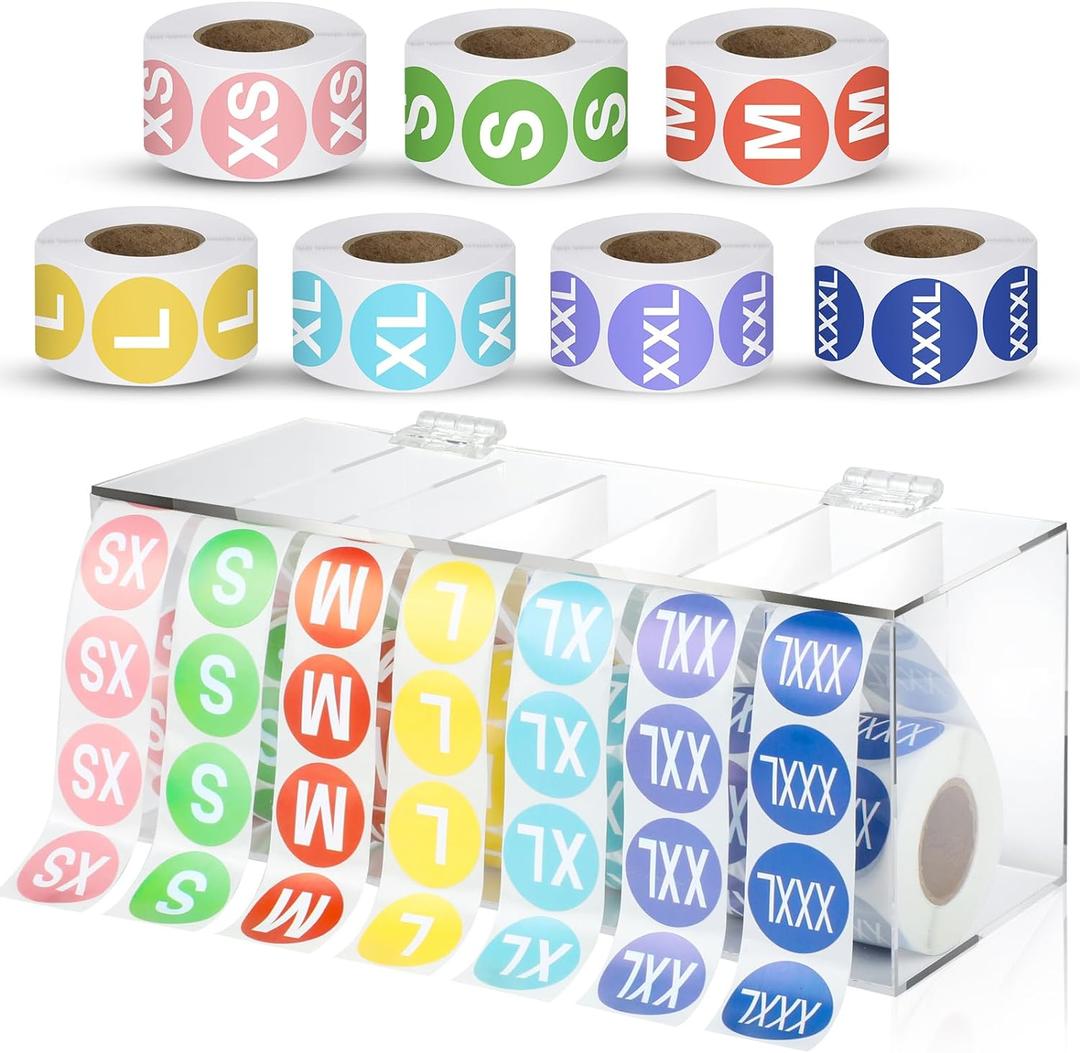 3500 Pieces Size Stickers Labels Holder Labels Organizer Acrylic Sticker Roll Dispenser Tshirt Size Stickers for Clothing T Shirts Retail 7 Size, XS S M L XL 2XL 2XL (Color)