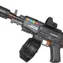 Electric Water Gun with LED Sight, Rechargeable Battery, High Capacity Drum Magazine, Black (Transparent) Ages 3+