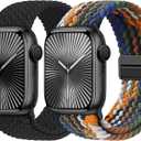 Braided Stretchy Bands with Magnetic Clasp Compatible for Apple Watch Band 38mm 40mm 41mm 42mm 44mm 45mm 46mm 49mm Women Men, Nylon Sport Solo Loop for iWatch Series 11 10 9 8 7 6 5 4 3 Ultra 3 2 1 SE (Camouflage/Black)