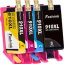 Faslvink 910XL 910 Ink Cartridges for HP Printers Compatible for HP 910XL Ink Cartridges Combo Pack Works with HP OfficeJet Pro 8020 8025 8035 8028 8022 8010 8015(Black Cyan Magenta Yellow)