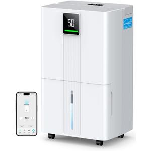 Max 100 Pint 6000 Sq.Ft Energy Star Wi-Fi Dehumidifier for Basement
Smart Compressor Dehumidifier with Drain Hose, Quiet, Intelligent Humidistat, 24H, Auto Defrost for Bedroom, Home, Bathroom