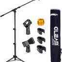 GLEAM Microphone Stand for Light Microphone under 1 LB - Tripod Boom Arm Mic Stand with Carrying Bag, 2 Mic Clips and Screw Adapter Portable for Singing Performance Wedding Stage and Mic Mount
